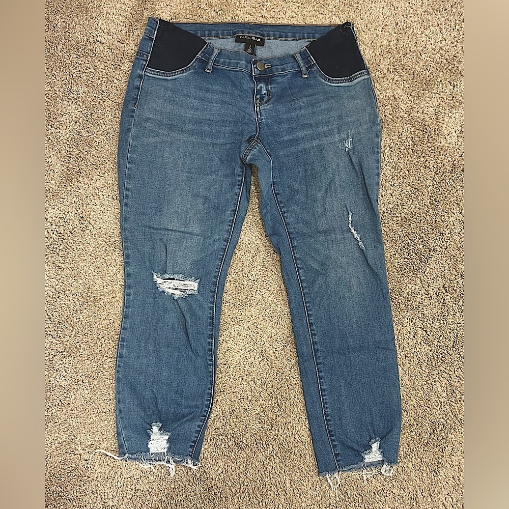 Indigo Blue Distressed Maternity Jean Capris